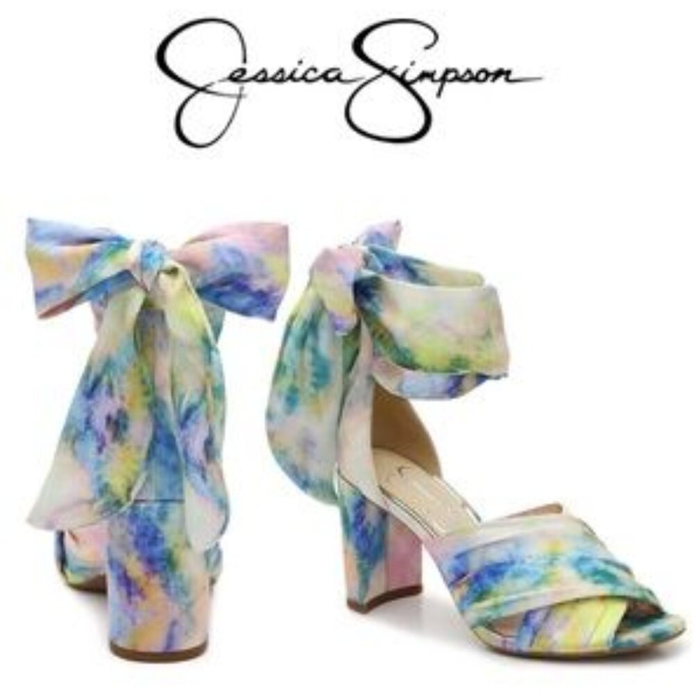 NEW Jessica Simpson Noelene 8 M Watercolor Pastel Color Heels Silky Ankle Strap - Picture 2 of 10